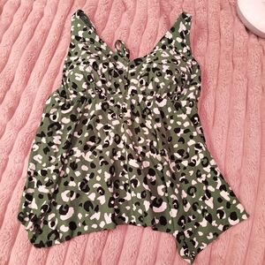 Kona Sol Green and Black Leopard Print Bikini Top